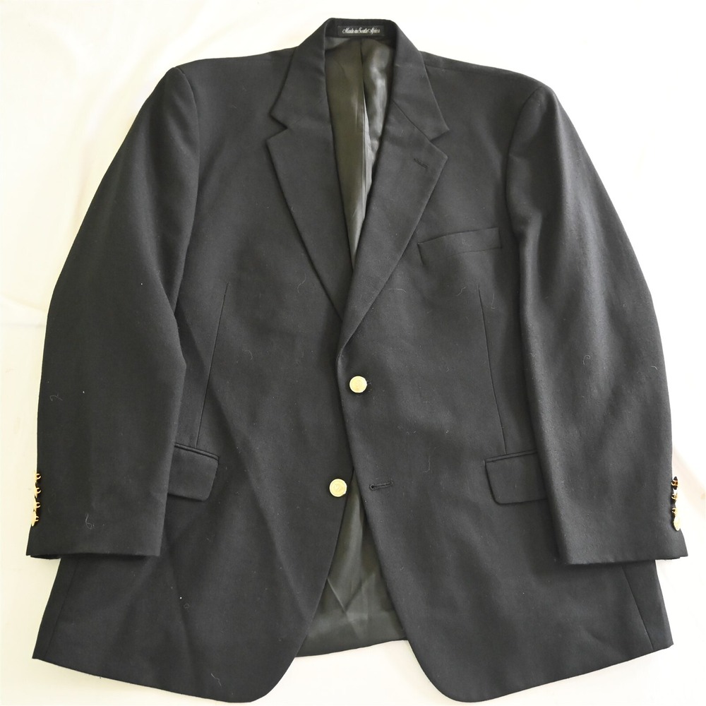 Vtg Palm Beach 44R Black Gold Button Hopsack Wool Mens Blazer‎ Sport Coat Jacket